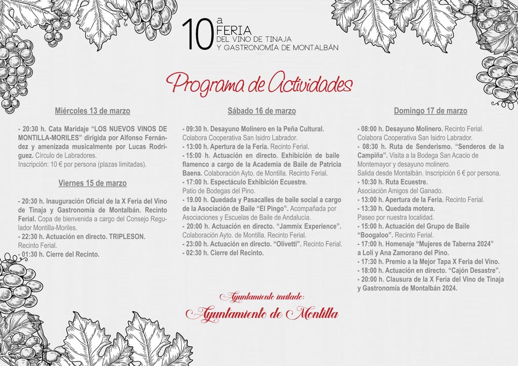 Programa de la 10ª Feria del Vino de Tinaja y Gastronomía de Montalbán - We Love Montilla Moriles